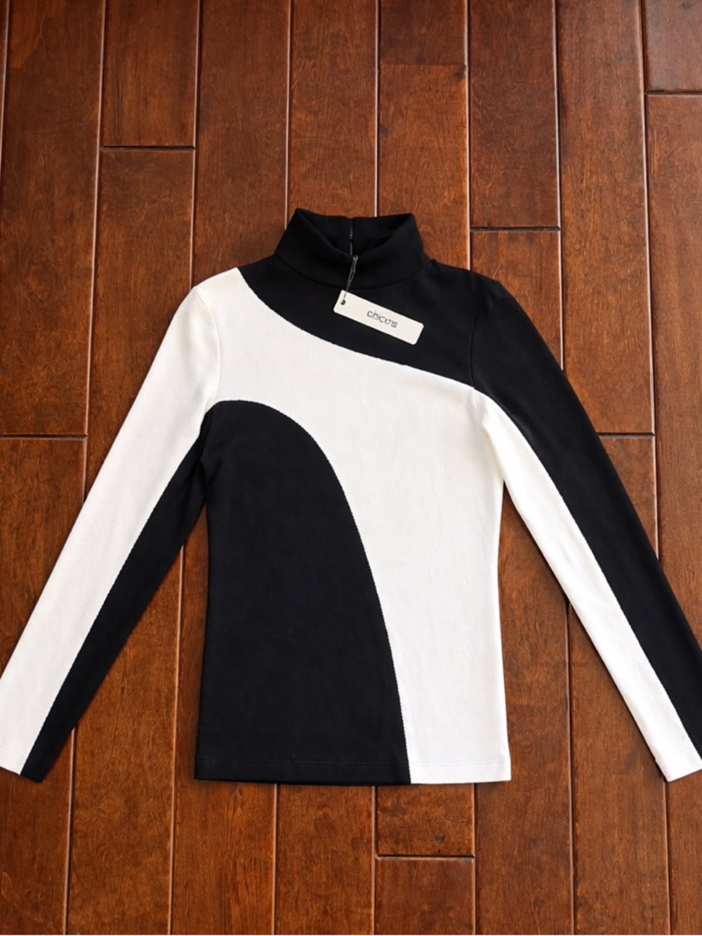 Chico's Black and Cream Colorblock Turtleneck Sweater